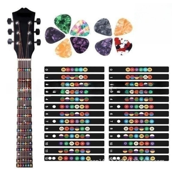 Selvklæbende guitar-gribebrætklistermærker og 9 valg MultiColor MultiColor