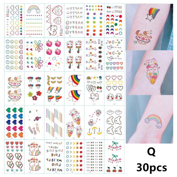 Rubbing - midlertidige tatoveringer 30 ark med farverige motiver