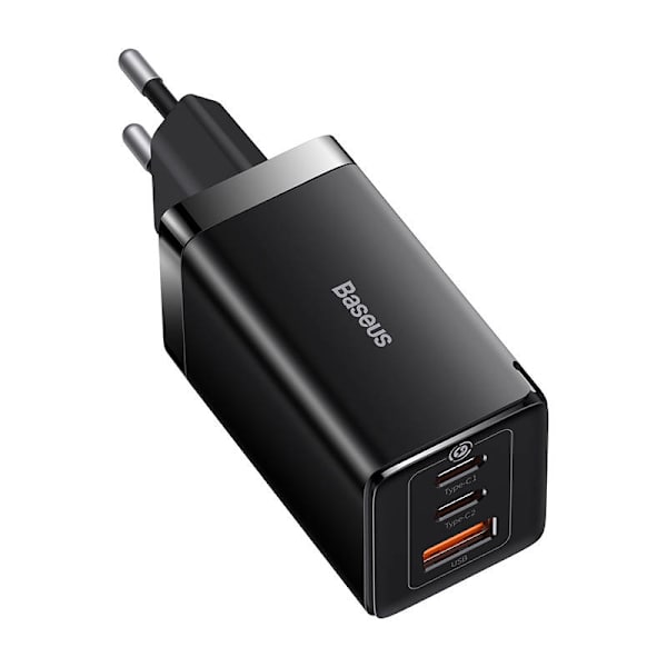Väggladdare Baseus GaN5 Pro 2xUSB-C + USB, 65W (svart)