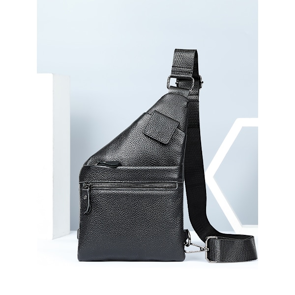 Bröstväska i äkta läder för män, Crossbody axelväska