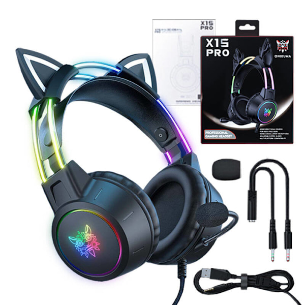 ONIKUMA X15 PRO spelheadset Cat (svart)