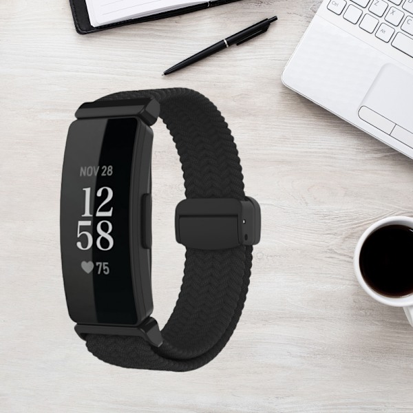 Stilfuld Vævet Nylon Magnetisk Rem til Fitbit Inspire 3 Sort