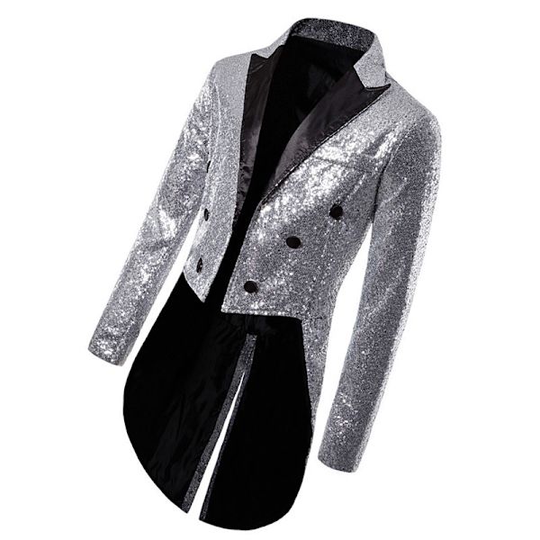 Herre Pailletter Smokingjakke, Scene Performance Blazer Sølv XL