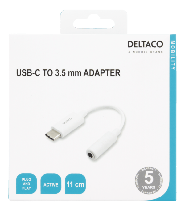 USB-C to 3.5 mm female adapter, 11 cm, active, white