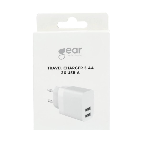 Laddare 220V 2xUSB-A 3,4A Vit