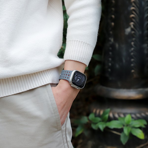 Andningsbar magnetrem för Apple Watch Series 1-9 generationer 42/44/45 mm Grå+orange