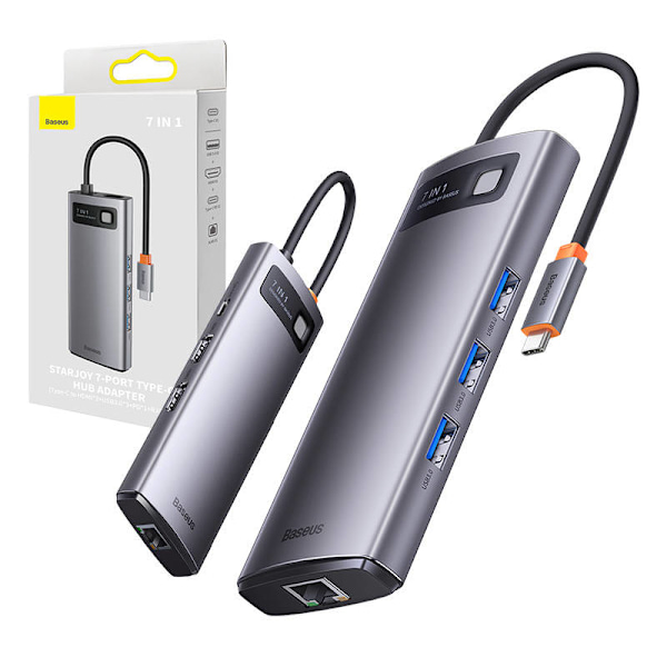 Hub 7in1 Baseus Metal Gleam Series, USB-C till 3x USB 3.0 + HDMI + USB-C PD + VGA + Ethernet RJ45