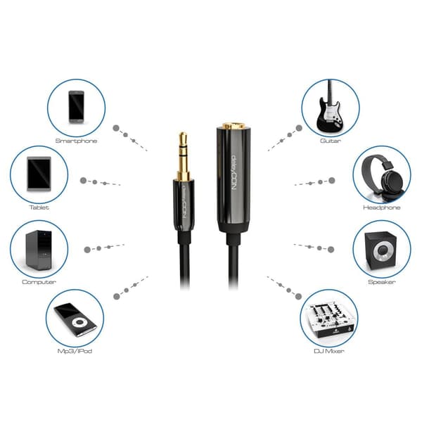 3.5mm til 6.35mm hun lydadapterkabel - Sort 0.3m 0.3m