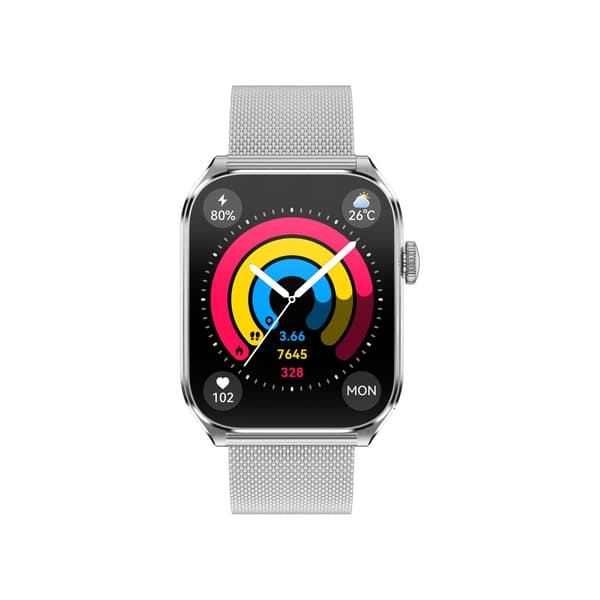 Monitoiminen älykello AMOLED-näytöllä, Bluetooth-puheluilla ja terveyden seurannalla Silver Silver