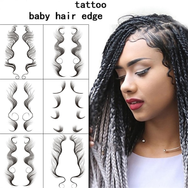5 tyyliä hiustatuointitarrat väliaikaiset tatuoinnit reunat hius Musta