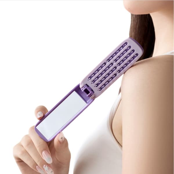 Rektangulær Foldbar Spejlkam - Bærbar & Selvrengørende Hårbørste Purple Purple