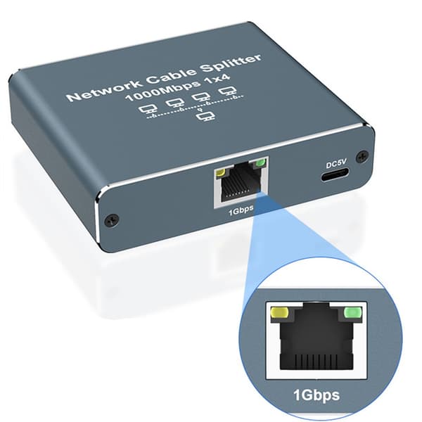 RJ45 Gigabit Ethernet Splitter 1 til 2/3/4 Port Netværks Splitter - Udvid Din Netværksforbindelse Grey Grey