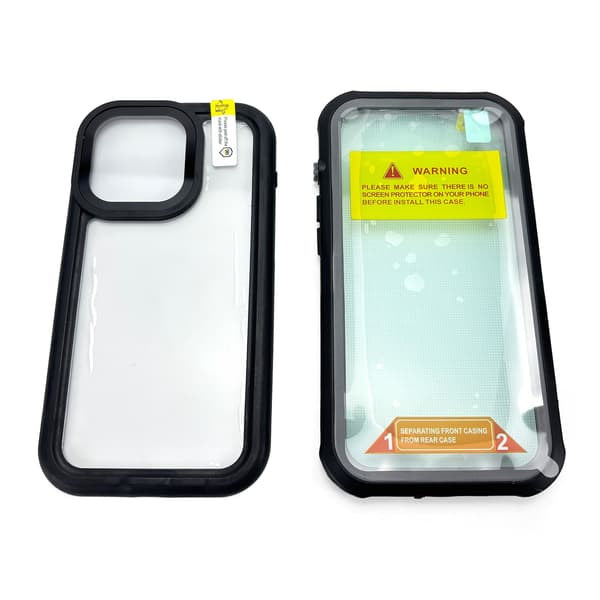 iPhone 13/13 Pro vandtæt etui sort / grå / gennemsigtig
