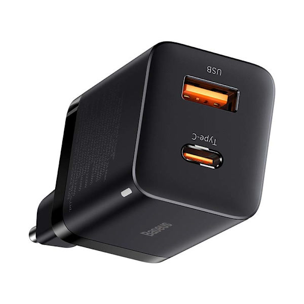 Baseus Super Si Pro snabbladdare USB + USB-C 30W (svart)