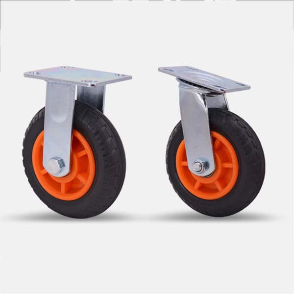 Silent PVC Caster Wheel with Steel Bracket 5in Orange Core Plate Mount High Load Capacity