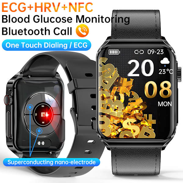 Smartklocka med EKG/Bluetooth-samtal och musik Black Black