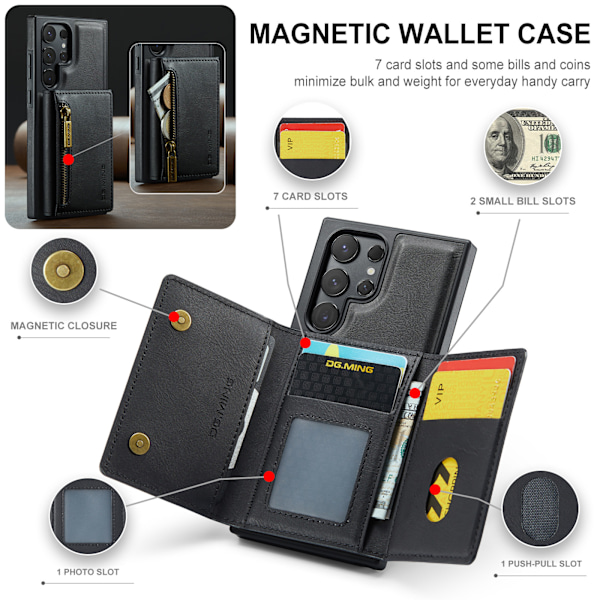 Samsung S24 Ultra Case, magneettinen lompakkokotelo korttitelineellä