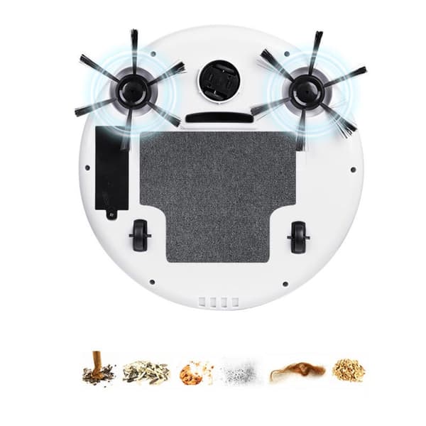 Robotdammsugare med moppfunktion, 1500 Pa sugkraft och dubbla sidoborstar, vit ABS, 3-i-1 golvrengöring