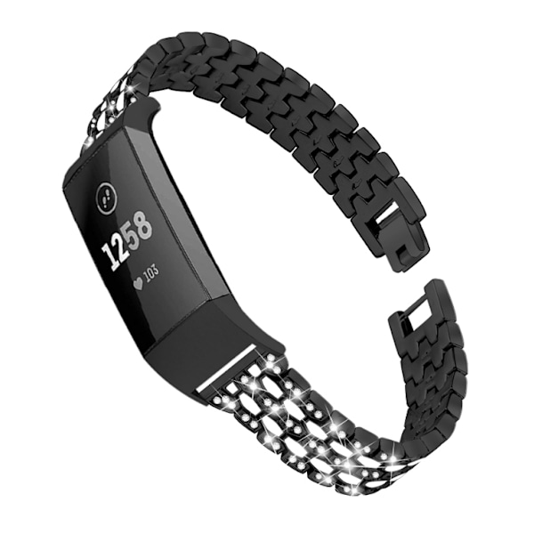 Fitbit Charge 3/4 metallarmband med strasstenar Svart/Kristall