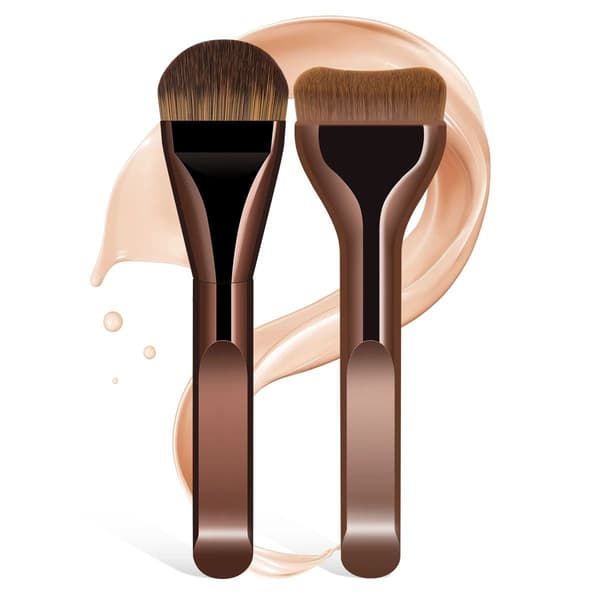 Tongue-Shaped Ultra-Thin Flat Foundation Brush - 2 Pack, Soft Synthetic Bristles, Wide Paddle Head for Seamless Coverage coffee coffee