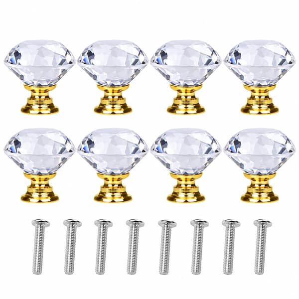 Diamantformade Knoppar i Glas Transparent/Guld 8 st