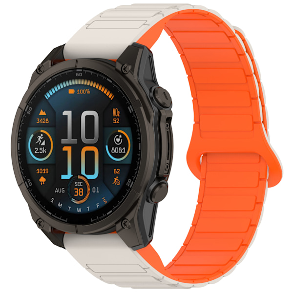 Garmin Fenix 5/6/7/8 Quick Release magnetiskt klockarmband Vit+orange 20 mm