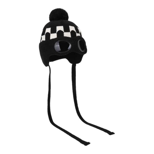 Vintermössa med Fleecefoder och Glasögon - Varm Stickad Mössa för Kvinnor Black Black