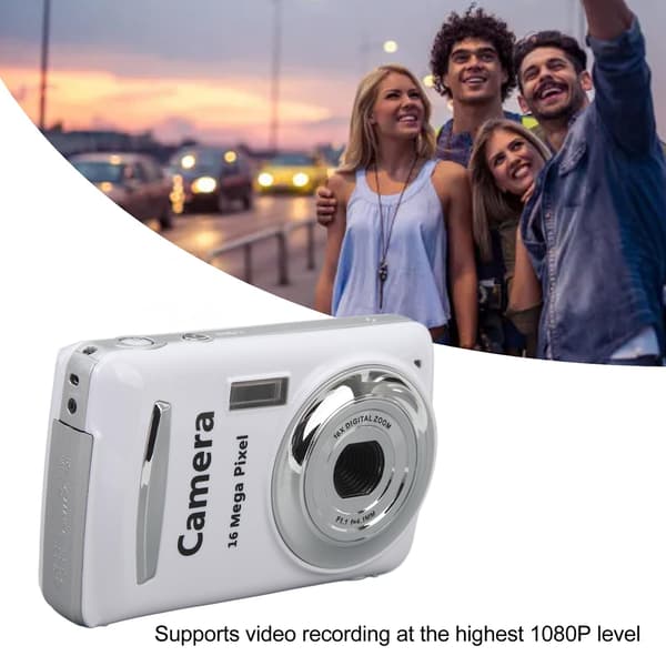 Kompakt 16x optisk zoomkamera med 16MP sensor og 2,4" LCD White White