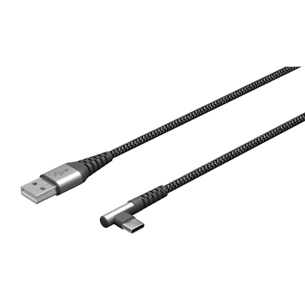 USB-C™ til USB-A tekstilkabel med metalstik (space grå/sølv), 90°, m