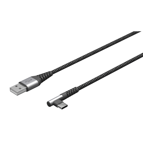 USB-C™ till USB-A textilkabel med metallkontakter (rymdgrå/silver), 90°, m
