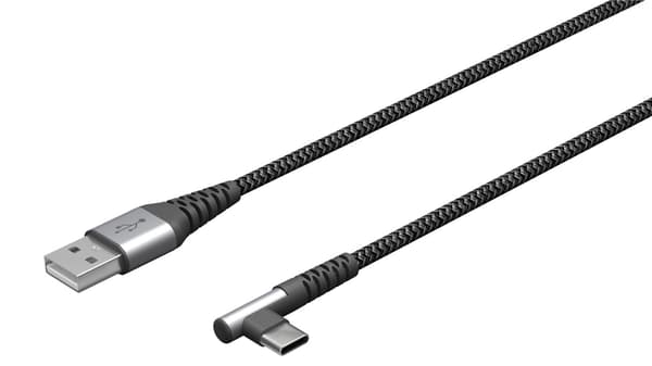 USB-C™ till USB-A textilkabel med metallkontakter (rymdgrå/silver), 90°, m