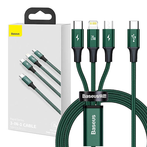 Baseus Rapid Series 3-i-1 kabel USB-C för M+L+T 20W 1,5m (grön)