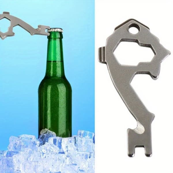 Fiskeformet rustfrit stål 20-i-1 Multi-Tool EDC nøglering oplukker