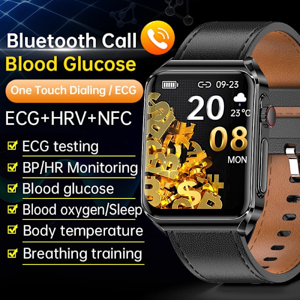 Smartklocka med EKG/Bluetooth-samtal och musik Black Black