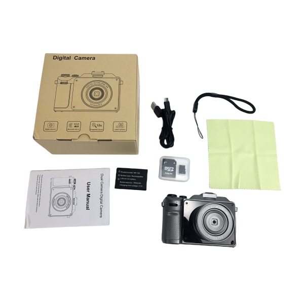 Digitalkamera 4K/48MP/18X digital zoom/autofokus/dubbelkamera med 32GB TF-kort Grå