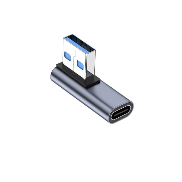 USB-C-hun til USB-A-han adapter med vinkel, aluminiumslegering, pladsbesparende til kompakte enheder