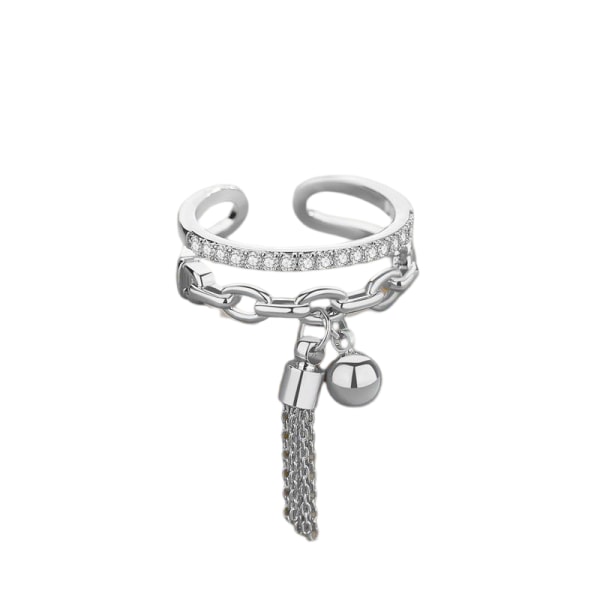 Justerbar genombruten Layered Chain Tofs Finger Ring Silver Silver