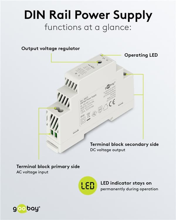 Virtalähde DIN-kiskoon 12 V, 1,25 A, 15 W
