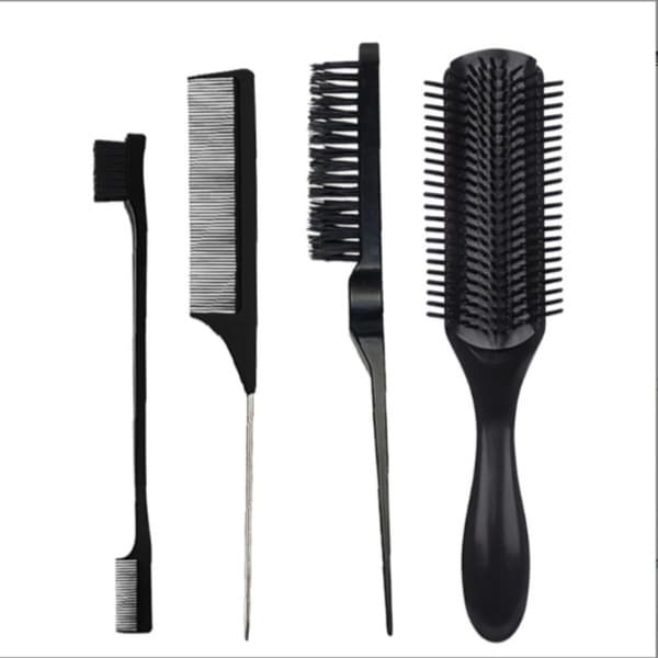 hårstyling kam sæt til sektionering, texturering og finish - 9-radet kam, rottehalekam, 3-radet backcombing og spoolie, let plast, sort