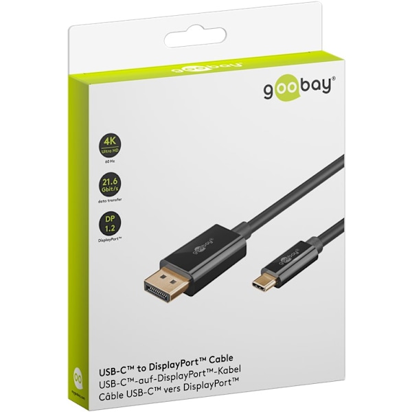 USB-C™-till-DisplayPort™-kabel 4K @ 60 Hz, 1 m, svart