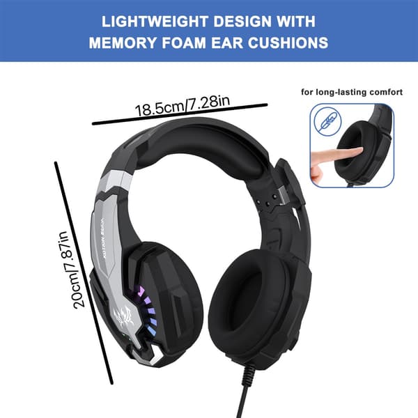 Kablet gaming-headset med RGB-belysning og 1-in-2 adapter, sort ABS, kompatibel med PS4, PS5, Xbox, Switch