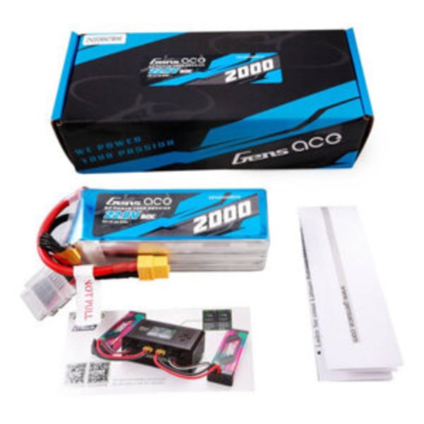 Gens ace 2000mAh 22,8V 60C 6S1P højspændingslipo-batteripakke med XT60-stik