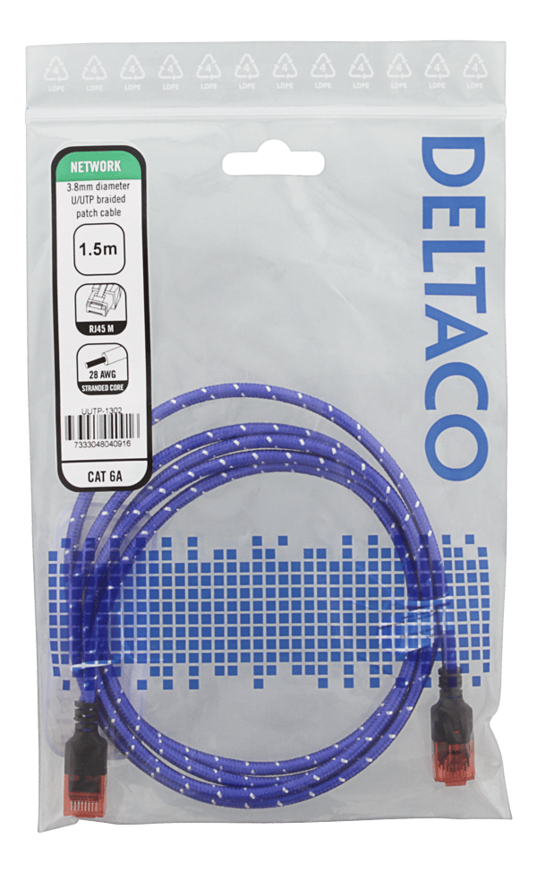 Tough Slim CAT.6A U/UTP Patch Cable 28AWG 3.8mm 1.5m blue