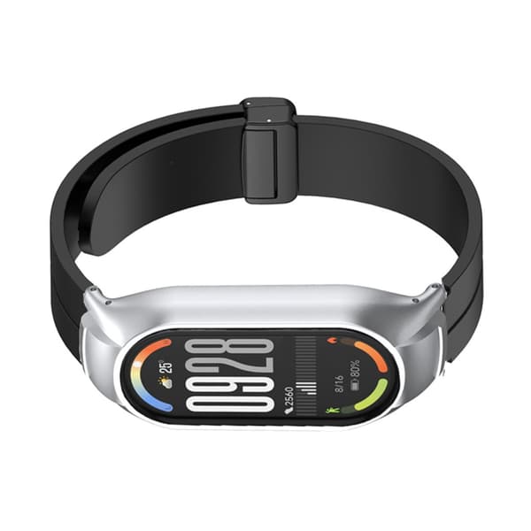 Erstatningsrem til Xiaomi Smart Band 9 Standard og 9 NFC Edition med metalskal, silikone og magnetisk foldelås Black Black