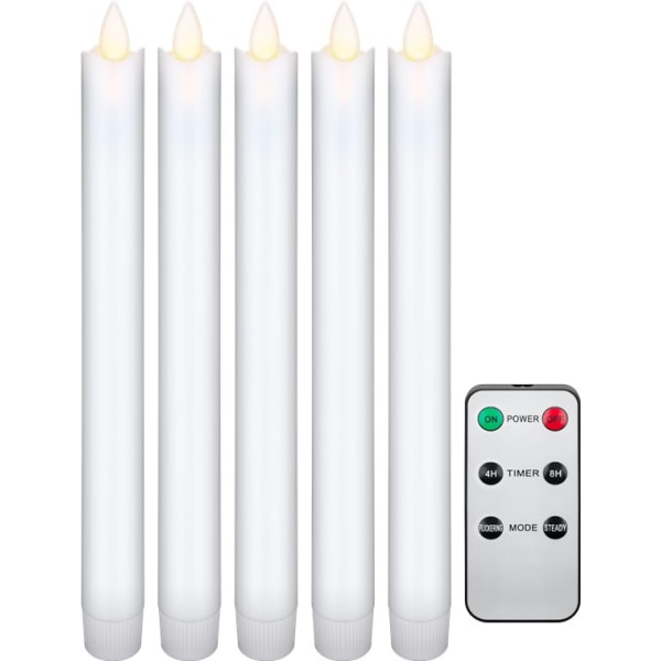 Set med 5 vita LED riktiga vax stav ljus, inkl. fjärrkontroll
