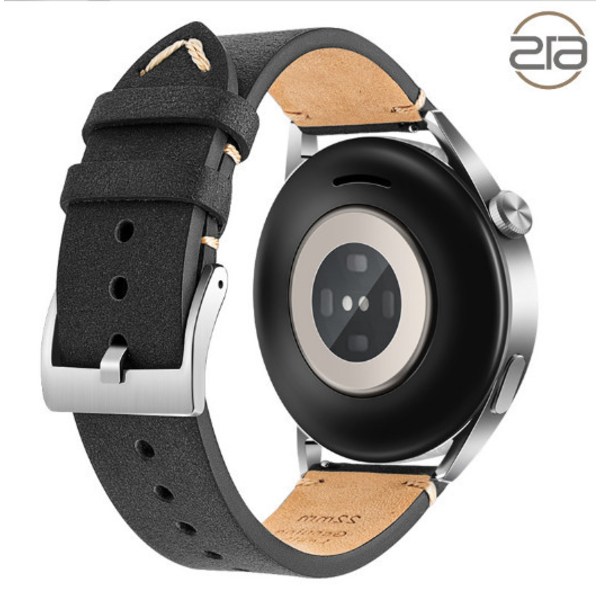 Armband i äkta läder för Huawei GT4 Pro Svart + Silver 20 mm