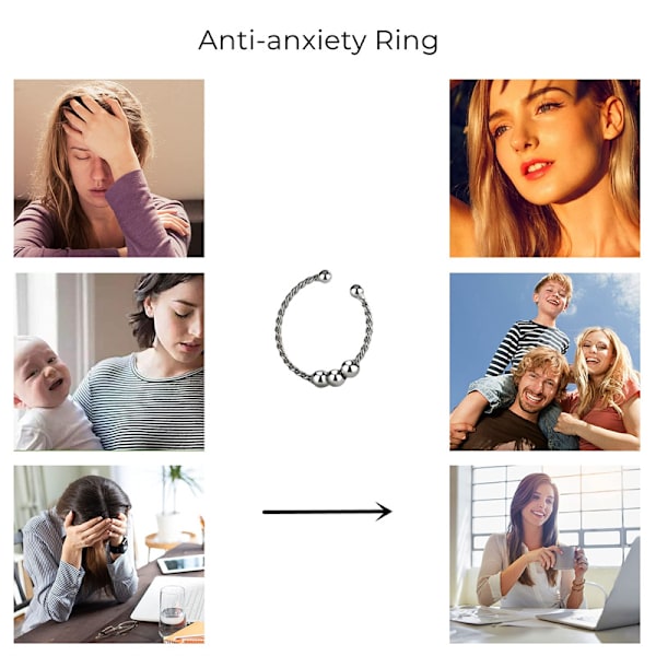 Säädettävät anti-stress-renkaat pyörivillä helmillä Hopea