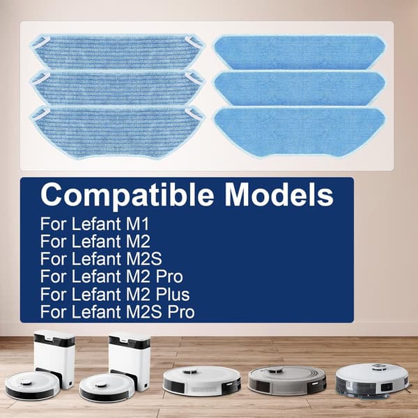 Ersättningsmoppdukar kompatibla med Lefant M1/M2/M2 Pro/M2S/M2S Pro robotdammsugare, 6-pack