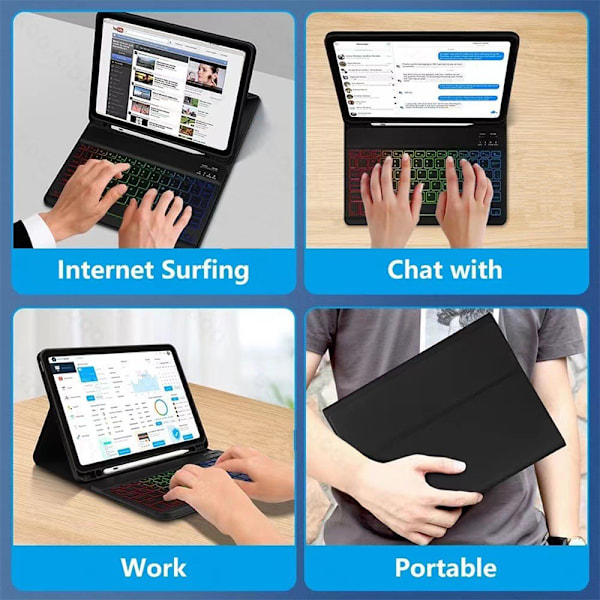Nahkakotelo, jossa on RGB Bluetooth -näppäimistö iPadille iPad 9,7 tuumaa Musta