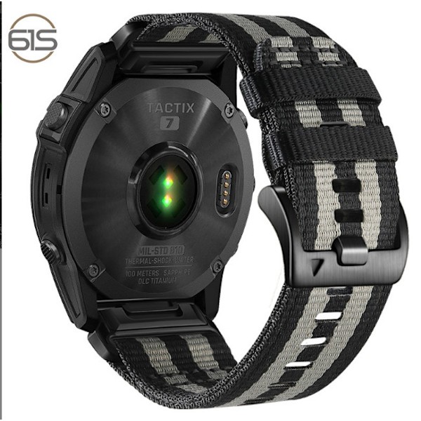 Hurtigudløsende nylonrem til Garmin Fenix 5X 6X 7X Tactix 7 Pro Sort + lysegrå 22 mm